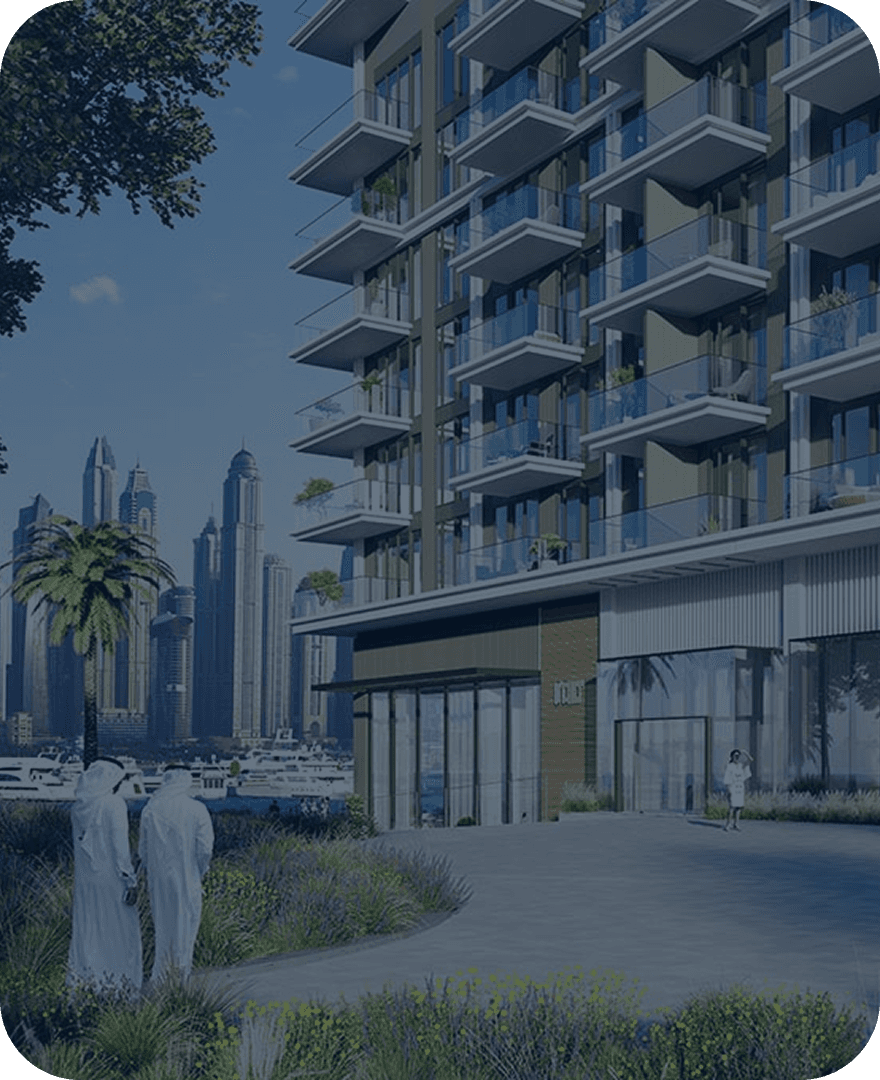 Dubai Islands beachfront properties with palm trees and modern architecture